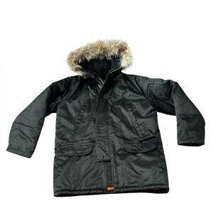 Vintage Y2K Spiewak Green Insulated Parka Faux Fur Hood Orange Liner Men’s 42